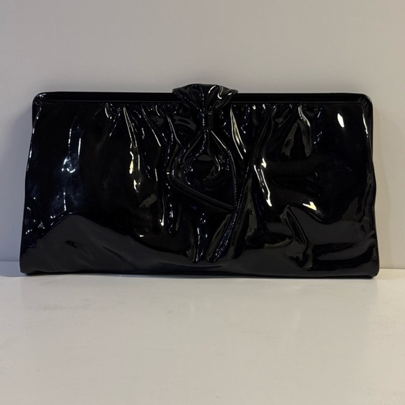 *Vintage Ande Black Vinyl Clutch Purse Bag Bow - Picture 1 of 9